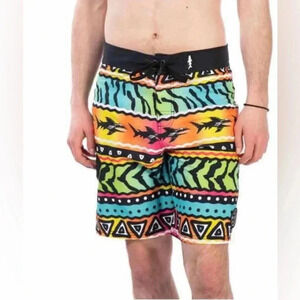 Maui and Sons Shark Multi Coloured Graphic Board Shorts Size  Large